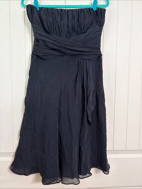 White House Black Market Strapless Black Chiffon Silk Dress Size 10
